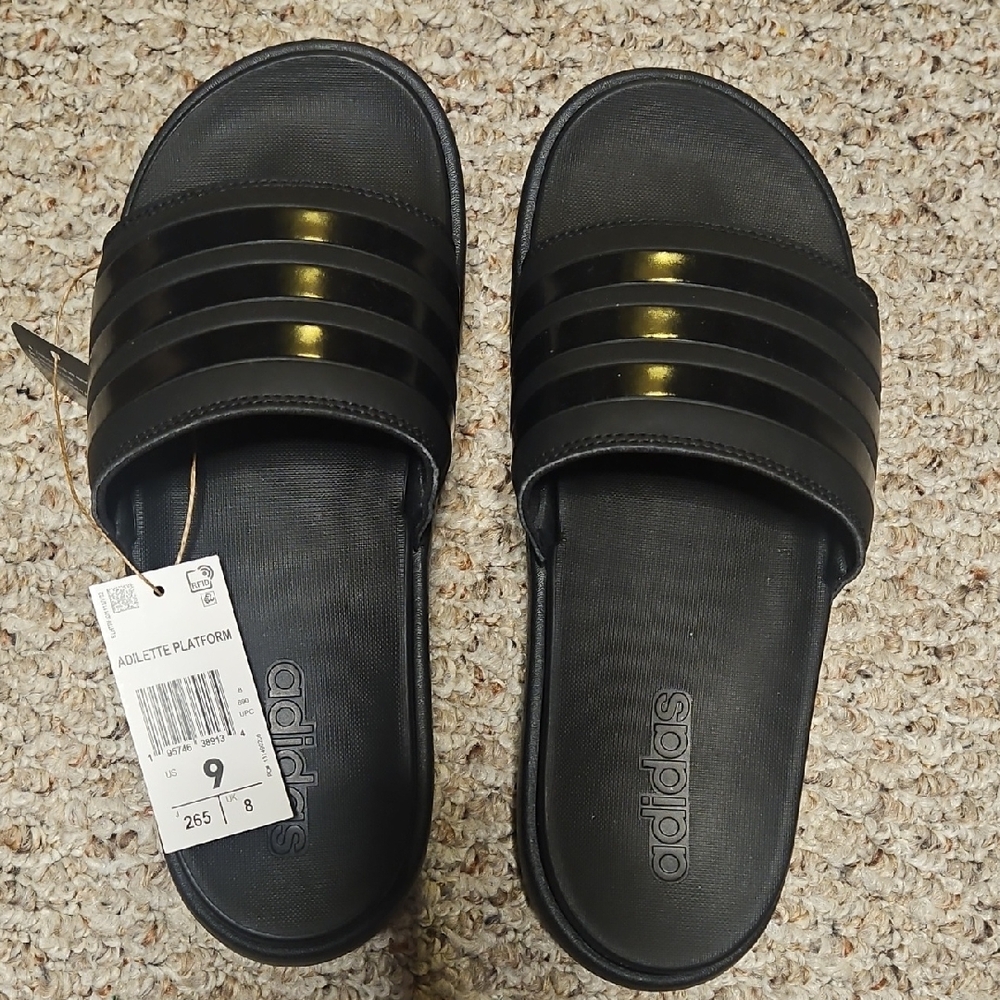 Adidas Black Platform Slides Sz 9